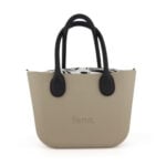 Petite Collection - Stone Outer - Black Round Handle - Bamboo Print Inner - Gold Zip