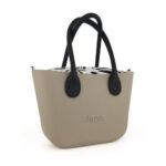 Petite Collection - Stone Outer - Black Round Handle - Bamboo Print Inner - Gold Zip