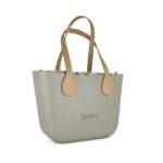 Petite Collection - Olive Outer - Light Tan Flat Handle - Cherry Leaves Inner - Gold Zip